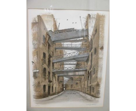 David Gentleman, London industrial buildings at Curlew Street, lithograph signed and numbered 138/195; a signed print by Feli
