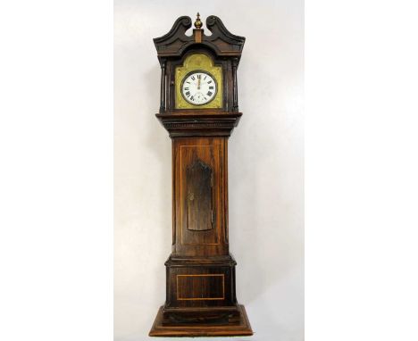 A 19th century rosewood pocket watch holder in the form of a miniature longcase clock, together with a pocket watch