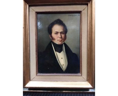 Portrait of a gentleman in black coat and white stock, oil on canvas (Dimensions: 22cm x 28cm)