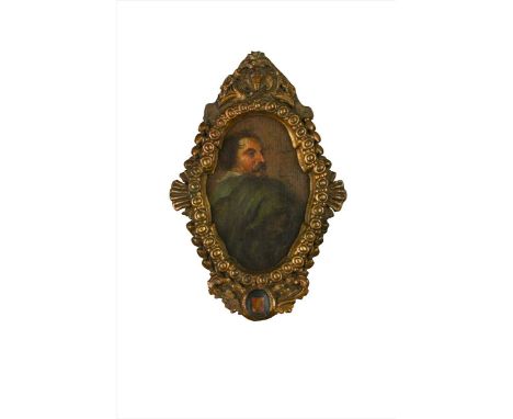 Portrait study of a man in a green cloak, head and shoulders inscribed to the reverse oil on panel, oval 22 x 14.5cmCondition
