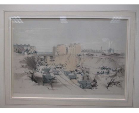 Western Railway prints: Making the Embankment Wolverton Valley, June 28th 1837, 38 x 23 cm; Building the retaining wall near 