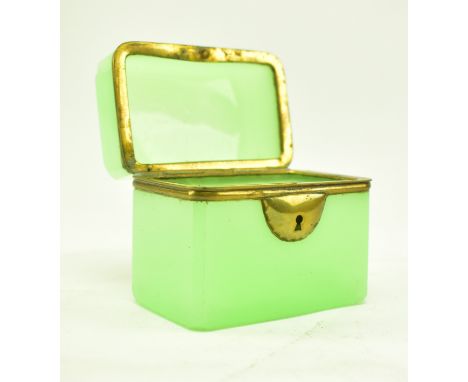 A French continental Palais Royale style mid 19th century circa 1860 opaline green uranium glass tea caddy / jewellery box. T