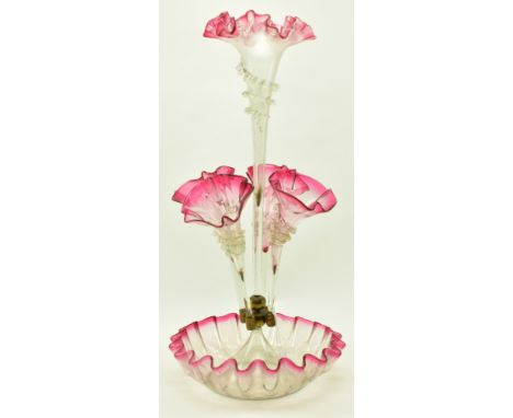 A Victorian 19th century cranberry tinted &amp; clear glass epergne centrepiece. The centrepiece having a central flower shap