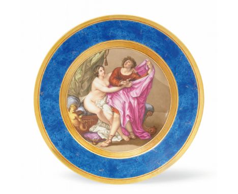 Porzellan, farbiger Aufglasurdekor, Vergoldung. Modell 1113, Konisch. Spiegelfüllende Darstellung des Gemäldes, die Fahne bed