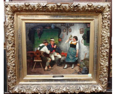 Maximilian Wachsmuth (19th century), The Postal Horn, oil on panel, signed, 32.5cm x 40cm.   Illustrated