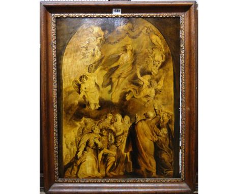 Manner of Sir Anthony van Dyck, The Ascension, grisaille oil on panel, 62cm x 47cm.