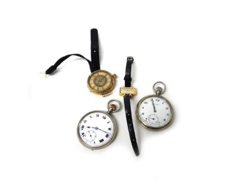 A gold cased, keyless wind, openfaced fob watch, with a gilt jewelled movement, the gilt dial with Roman numerals, the case w
