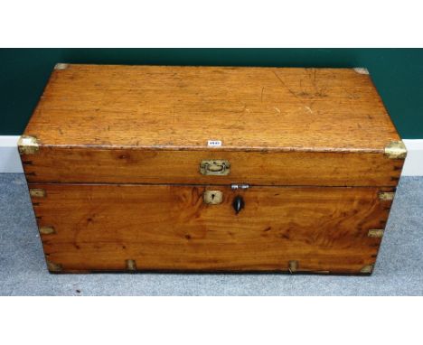 A 19th century brass bound rectangular camphor wood trunk, 94cm wide x 45cm deep.