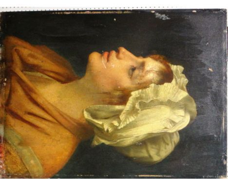 French School (19th century), Study of a girl, oil on panel, unframed, 32cm x 24cm.