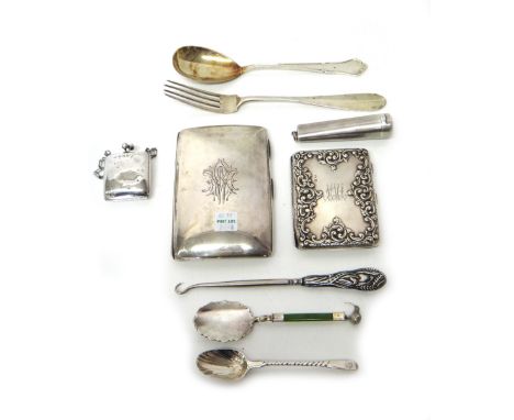 Silver and silver mounted wares, comprising; a Victorian rectangular cigar case, London 1894, a rectangular hinged wallet, wi