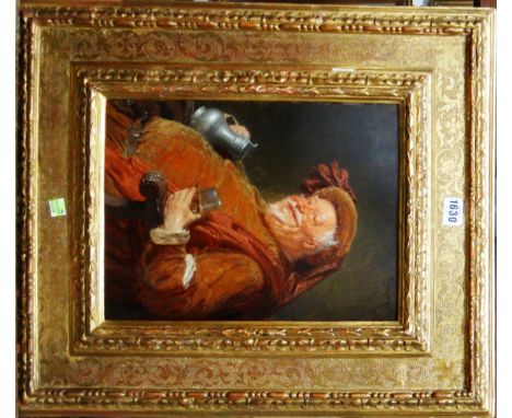 Eduard Von Grutzner (1846-1925), Jovial Falstaff, oil on panel, signed, 32cm x 24cm.   Illustrated