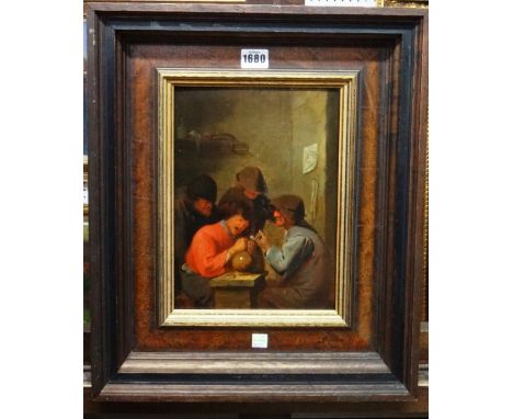 Jans Buesem (17th century), One drink too many, oil on panel, 28cm x 19cm.  Illustrated