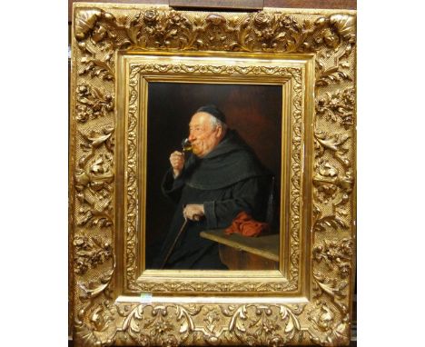 Eduard Von Grutzner (1846-1925,) German Monk, oil on panel, signed, 31cm x 22cm.   Illustrated