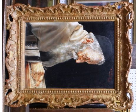 Otto Eichinger (1922-2004), Jewish scholar, oil on panel, signed and inscribed Wien, 25cm x 18.5cm. DDS