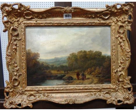 Irish School (19th century), Travellers in a landscape, oil on panel, 24cm x 35cm.