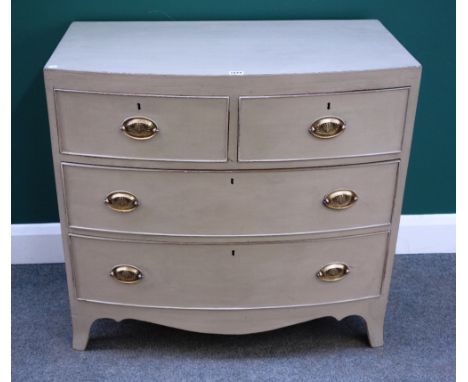 A Regency (later painted) mahogany bow front chest of two short and two long drawers, on splayed bracket feet, 86cm wide x 48