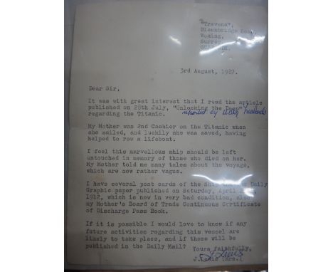 TITANIC SURVIVOR - a family collection of photographs & other miscellaneous material relating to Miss Mabel Elvina Martin, 2n