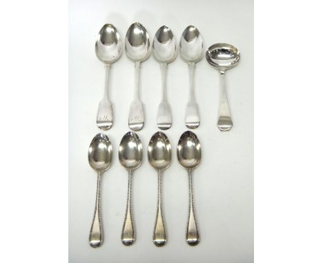 Silver table flatware, comprising; two pairs of fiddle pattern tablespoons, London 1814 and 1835, four Victorian bead edge Ol