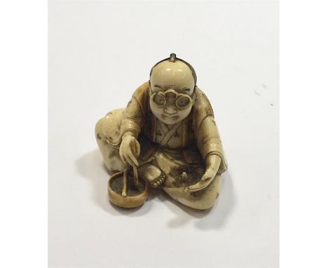 Signed on Gold tag Antique Japanese Netsuke missing small pot 