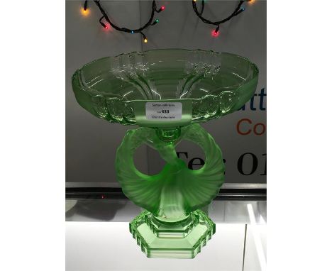 Art Deco Green Glass Bowl On Stand measures approx 11ins tall in good condition there is a small edge chip to the inner of th