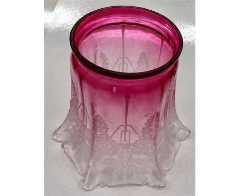  Cranberry Glass Etched Glass Oil Light Shade 