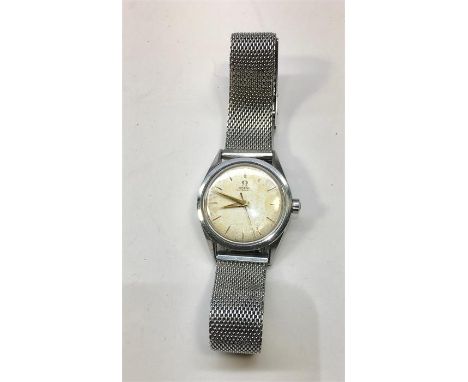 Vintage Stainless Steel cal 471 Omega Automatic Wristwatch engraved on back cover watch is ticking dial stained no warrenty g