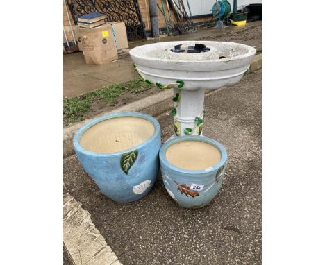 2 Ceramic pots &amp; A bird bath (Possibly resin)