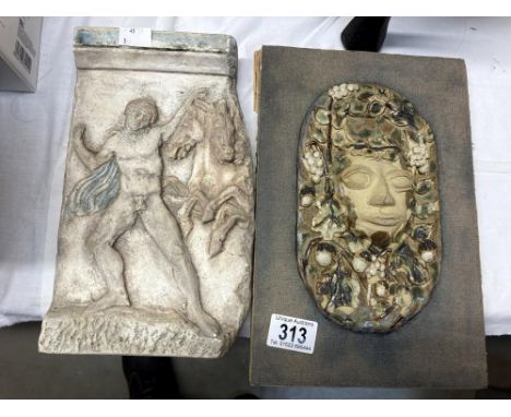 2 Reproduction plaques. 1 plaster, 1 ceramic.