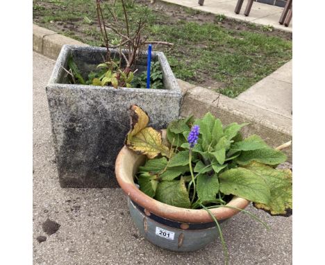 2 Planters, 1 ceramic