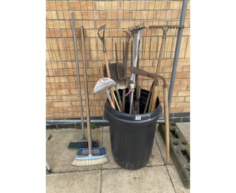 A quantity of garden tools &amp; 3 brooms