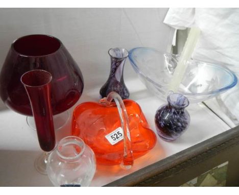 Seven pieces of coloured glass including Caithness. COLLECT ONLY.