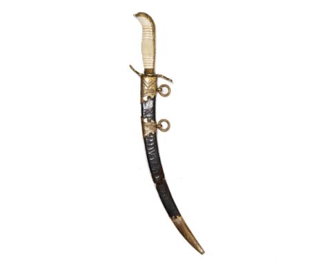 A GEORGE III BRITISH NAVAL OFFICERS DIRK with carved ivory grip and lion mask pommel and gilt and partially blued steel blade