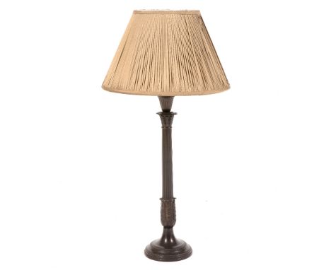 A MODERN CAST METAL TABLE LAMP in the form of a fluted classical column with circular spreading base, the base 14cm diameter,