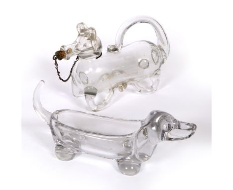 AN 'ART VANNES FRANCE' GLASS DISH or bowl in the form of a dachshund 25cm approximately and a glass aquamanile in the form of