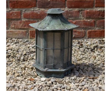 AN OLD HEXAGONAL COPPER HANGING LANTERN 25cm wide x 39cm high 