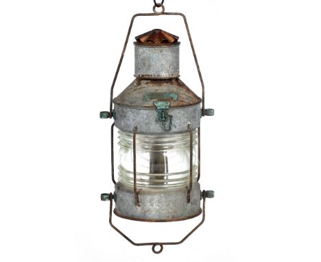 AN ANTIQUE CYLINDRICAL SHIP'S LANTERN 53cm in height 