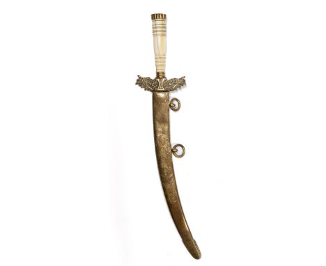 AN EARLY 19TH CENTURY BRITISH NAVAL OFFICERS CURVED DIRK with turned ivory grip, flower head design pommel, un-engraved steel