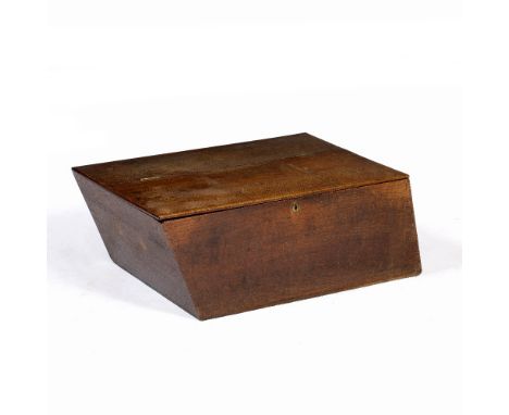 AN ANTIQUE OAK COACHING TRUNK of rhomboid form with hinged lid, 84cm wide x 50cm deep x 30cm high