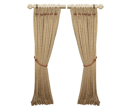 A PAIR OF TWEED STYLE INTERLINED CURTAINS each approximately 220cm high x 320cm long (2 curtains)The curtain pole and rings i
