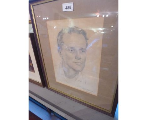A 19th Century pencil sketch of a gentleman together with three various prints