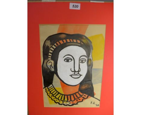 Manner of Fernand Leger, a portrait study of a South American Indian man, initialed and dated to lower right hand corner. H-5
