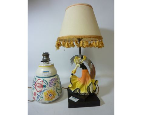 1930's Wade style figural table lamp H42.5cm and a Poole pottery table lamp (2) 