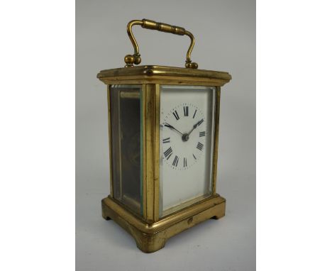 Early 20th century French brass carriage clock, bevel edged glass panels, H14.5cm