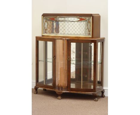 1950's vintage retro serpentine front cocktail cabinet, central rotating compartment, mirrored back cupboard enclosed by two 