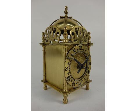 Smiths 20th century brass lantern clock, fitted with quartz battery powered movement 