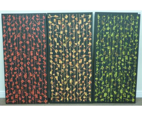 Raspberries Lychees and another study, set of three digital abstract prints on canvas from the series Geometry of Fruit by Al