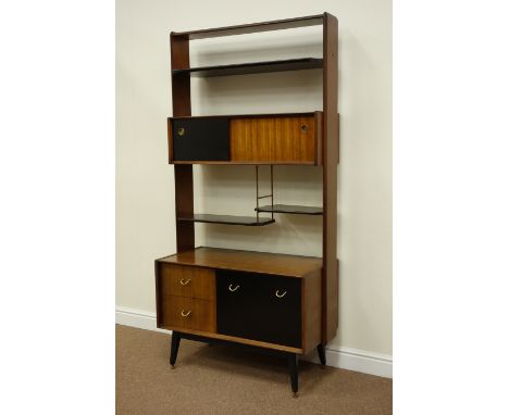 Eric Gomme for G-Plan vintage retro rosewood room divider fitted with ebonised fall front compartment and two drawers below, 