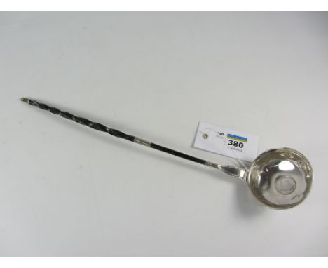 18th century silver and twisted whale bone toddy ladle inset with a George II silver sixpence