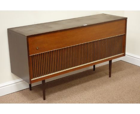 Vintage retro PYE teak and rosewood case radiogram fitted with Garrard model 1000 turntable (W123cm, H67cm, D38cm), and anoth