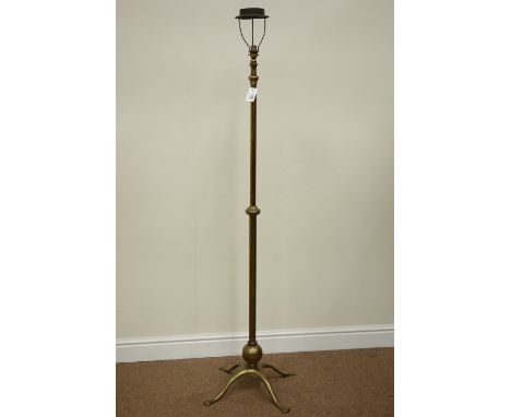 W.A.S Benson early 20th century Arts & Crafts brass telescopic standard lamp, H101cm - H153cm